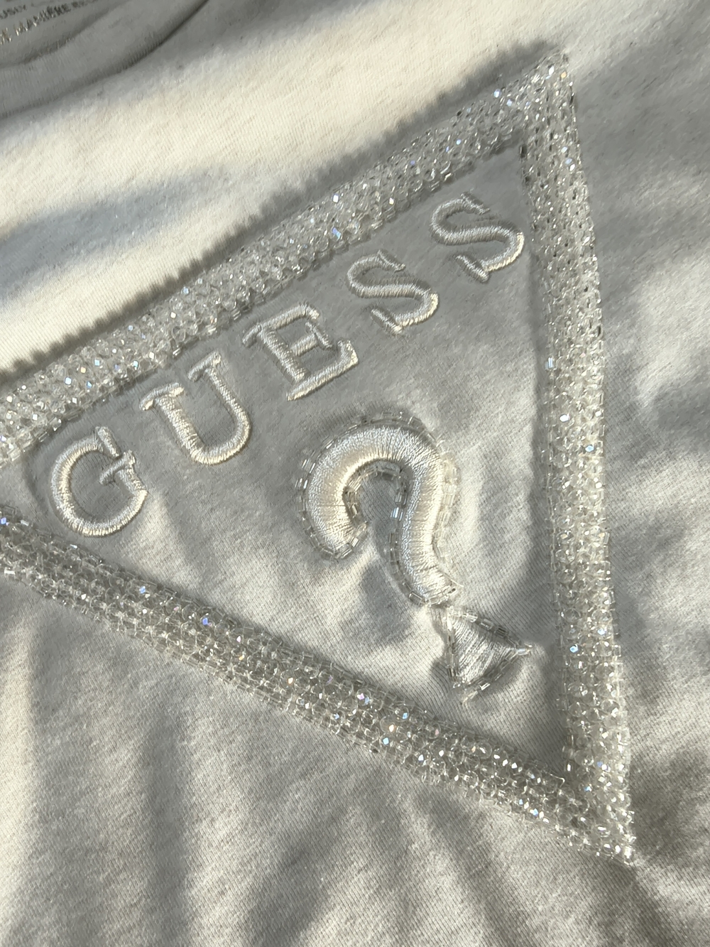 GUESS White Crystal Triangle Logo Sweatshirt